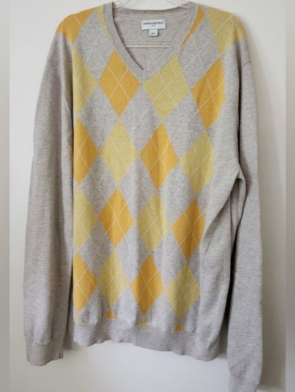 Banana Republic Argyle V-neck Sweater 100% Cotton Grandpacore Y2K Preppy Large